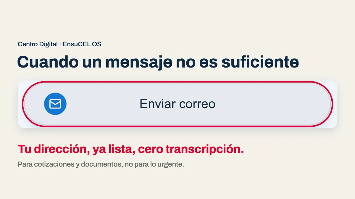 Botón de correo en un Centro Digital real que abre la app de correo con tu dirección ya lista en el destinatario
