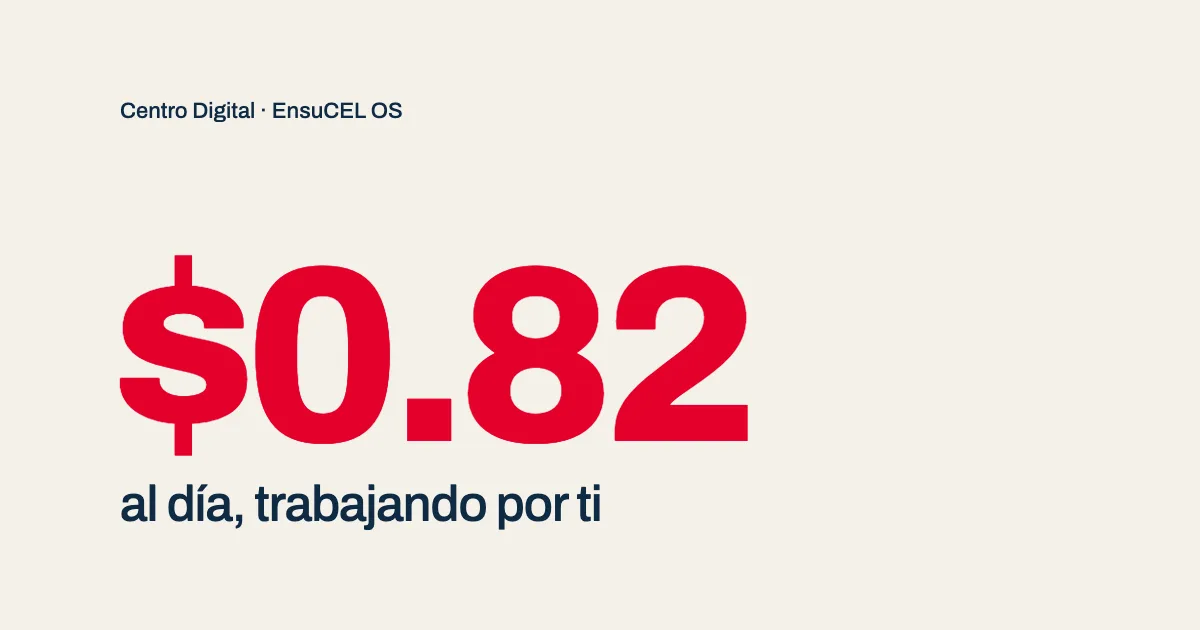 Cifra $0.82 al día en rojo que resume lo que cuesta la presencia digital para tu negocio con Centro Digital