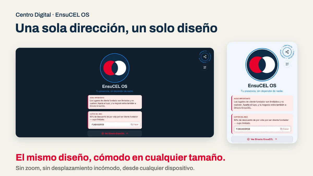 El mismo Centro Digital en computadora y en celular: se ve y funciona igual en cualquier pantalla, sin versión recortada